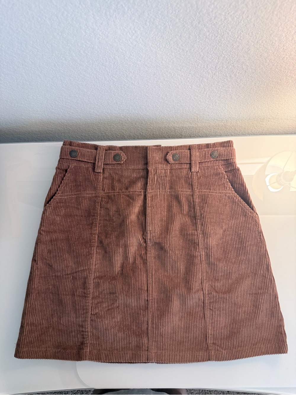 Corduroy A-Line Mini Skirt in Brown